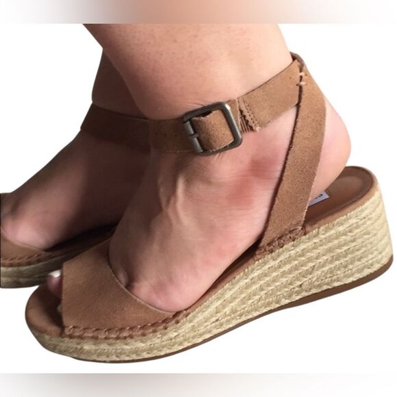 Steve Madden Green Suede/Leather Wedge Heel Open Toe Sandals (Size 8.5M) - Picture 1 of 11